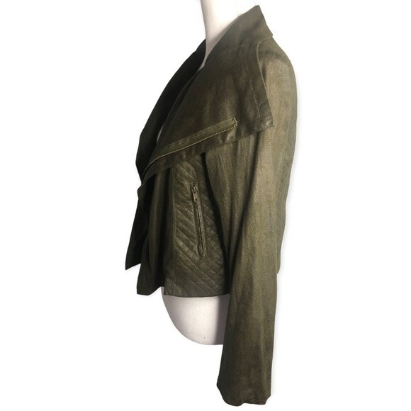 Love Marks Olive Green Faux Suede Quilted Moto Jacket - Picture 4 of 8